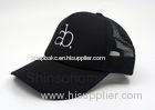 Full Black Five Panel Cotton Black Mesh Trucker Hats For Men , Curved Bill