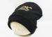 Black 100% Cotton Knit Winter Hats Beanie Elasticity With Embroidered Logo