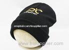Black 100% Cotton Knit Winter Hats Beanie Elasticity With Embroidered Logo