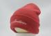 Red 100 Woolen Knitted Winter Beanie Hats Elasticity With Embroidered Logo