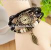Water Resistant Braided Leather Ladies Bracelet Wrist Watches In Black , Red , Orange
