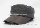 Cotton Wool Blend Military Cap Leather Bill Adjustable For Lady / Women