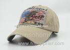 Vintage Patch Embroidery Cotton Baseball Caps 5 Panel Khaki With Metal Buckle
