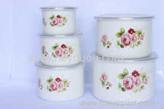 5pcs Enamel High Storage Bowl Set with PP Lid