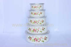 New Enamel Large Storage Bowl Sets with PP Lid