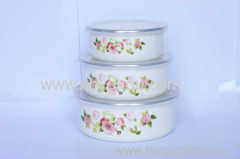 3pcs Enamel Mixing Bowl Set with PP Lid