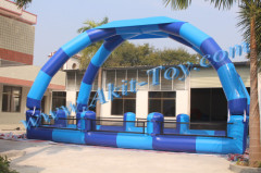 Blue inflatable water pool for volleyball ball court sport