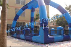 Blue inflatable water pool for volleyball ball court sport