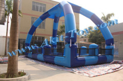 Blue inflatable water pool for volleyball ball court sport