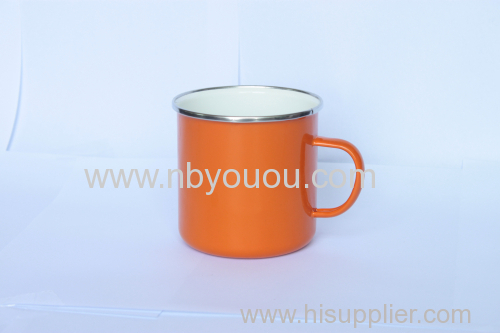 Orange Enamel Mug Carton Steel with Enamel Coating No Lid