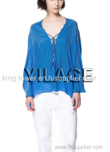 2015 dress factory Wholesale V neck plain chiffon blouse