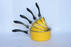 Yellow 5pcs enamel milk pot sets with bakelite handle