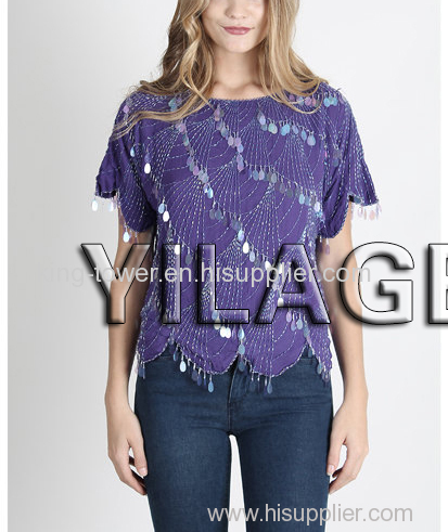 2015 dress factory recomend new brand women's wear loose purple bead blouse