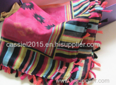 fashion Bohemian stle 100%polyester square scarf wth tassel on each side