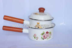 The enamel cook pot with Single Wooden Handle