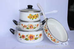 Enamel Saucepan Set with Black Bake Lite Handle