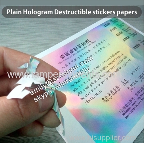 Hologram ultra destructible vinyl eggshell paper sheets