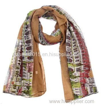 fashiom Church Building print 100% polyester scarf