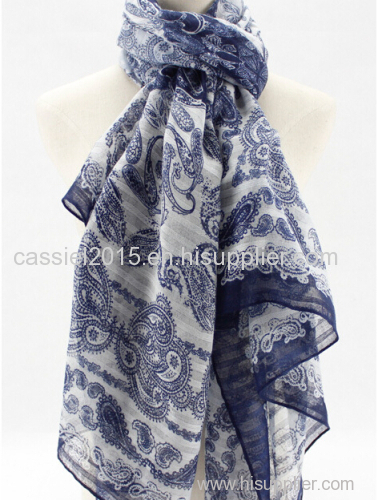 white base navy fashion print 100%polyester scarf