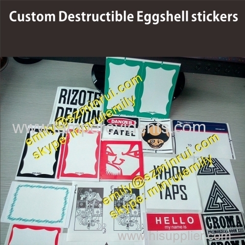 Non removable destructible vinyl eggshell stickers permanent stickers