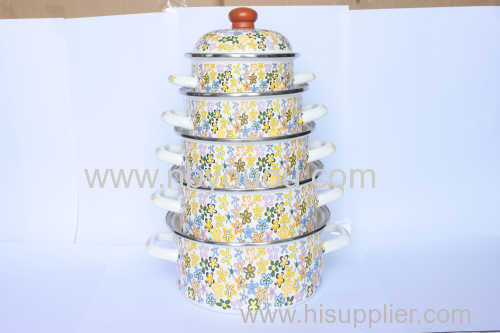 Delicate Decals Forging Enamel Cookware Set With Full Design