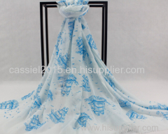sky blue yacht print 100%polyester scarf