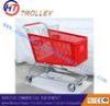 Custom Red Plastic Grocery Store Shopping Carts With Four Wheels 180L