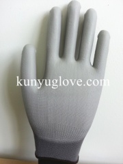 13GNYLON fibre antistatic working gloves coated with GREY pu