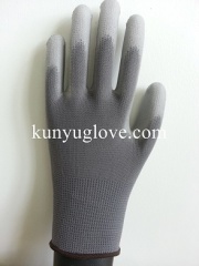 13GNYLON fibre antistatic working gloves coated with GREY pu