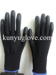 13 Guage black nylon liner with black pu coating gloves