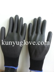 13 Guage black nylon liner with black pu coating gloves