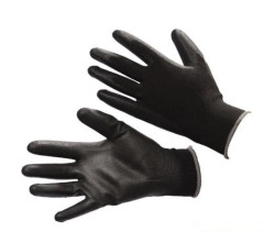 13 Guage black nylon liner with black pu coating gloves