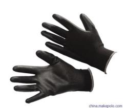 13 Guage black nylon liner with black pu coating gloves