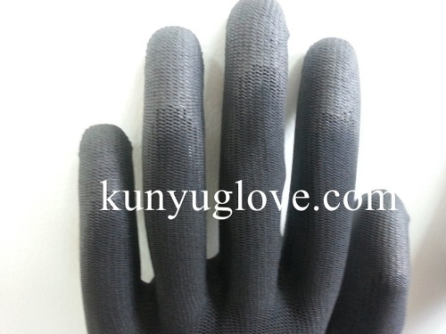 13G black polyester liner black PU coated glove with CE certificate
