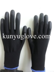 13G black polyester liner black PU coated glove with CE certificate