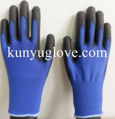 18 Guage blue nylon liner with black pu coating antistatic and safety working gloves