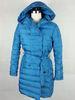 Warm Fur Hooded Womens Long Down Coat Blue With 100% Taffeta Lining