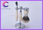 Mach 3 Razor Shaving Brush Set with luxury badger brushes and stand in ivory color