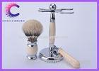 Mens shaving brush set ivory handle mach 3 razor and two band badger brush