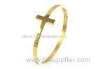 Personalized Gold Stainless Steel Cuff Bracelet Engraved Cut Out Cross Hinged