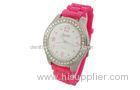 Battery Operated Womens Quartz Watches Pink Silicone Strap Big Face Watch