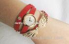 Wings Shape Lady Leather Wristband Watch , Wrap Around Wrist Watch