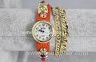 Fashion Leather Wristband Watch , Girls Gift Watch With Rhinestone