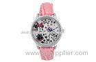 Fashion Pink Lady Leather Wristband Watch , Dust proof watch alloy Bezel