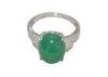 Oval Green Jade 925 Sterling Silver CZ Rings , Rhodium Plated Classic Silver Rings