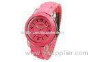Round Silicone Wristband Watch Pink Customized Wristwatch Alloy Bezel