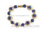 Charm Link 925 Sterling Silver Bangle Bracelets Blue Ziron And Crystal Gold Jewellery