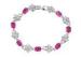 Fushia Oval Clear Crystal Flower Charm Link Bracelet / Sterling Silver Chain Bracelets