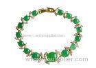 18K Gold Plated Crystal Horse Eye Leaf Sterling Silver Charm Link Jade Bangle Bracelets