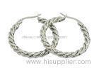 Large 35mm Full Round Twist Wire Circle Mens Silver Hoop Earrings Stainless Steel